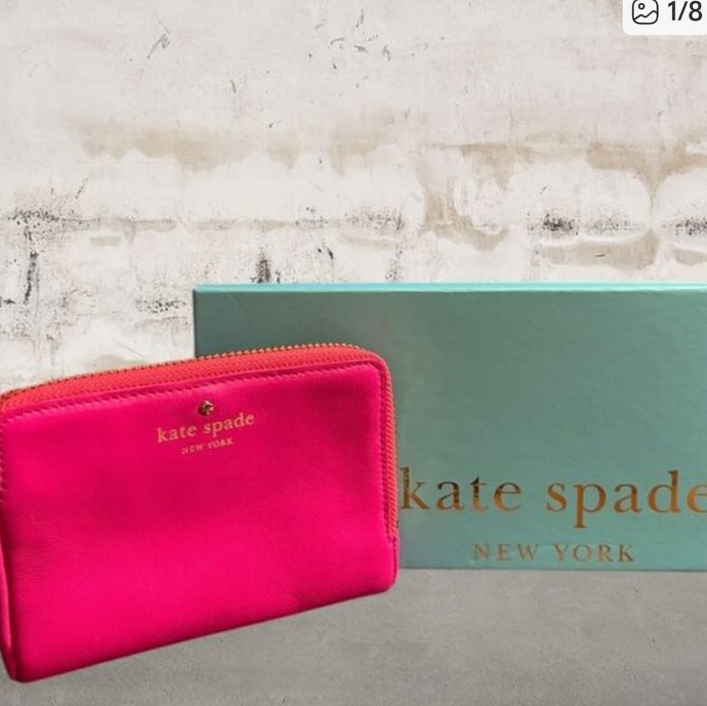 Kate Spade Storybook Lining -Hot Pink Leather Wristlet Clutch W/ & Gift Box